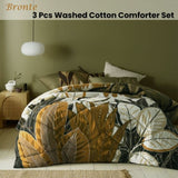 Accessorize Bronte Washed Cotton Printed 3 Piece Comforter Set Queen V442-HIN-COMFORTER-BRONTE-BROWN-QS