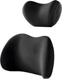 Black Ergonomic Memory Foam Car Headrest & Lumbar Support Cushion Set - Driving Comfort Neck & Back V888-ELOSUNG27014