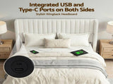 Artiss Queen Bed Frame with Gaslift Storage USB Type-C Charging Ports Velvet Upholstery White BFRAME-G-RITA-Q-WH-ABC