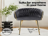 Artiss 1x Dining Chair Armchair Cafe Kitchen Lounge Chairs Velvet Weaving Grey UPHO-C-DIN-01-VEL-GY