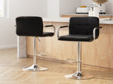 Artiss 2x Bar Stools Leather Gas Lift w/Armrest Black BA-K-1055A-BKX2