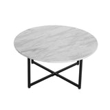 White Marble Effect Round Coffee Table with Black Legs V264-TAB-719C-WHE-BK