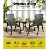 Gardeon 3PC Outdoor Bistro Set Table and Chairs Stackable Patio Furniture Black FF-STA-AL80-BK