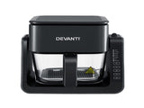 Devanti 2-IN-1 Air Fryer 5.5L Dual Zone Fryers Electric Cooker with Top BBQ Grill & Bot AF-K-F-538T-GLS-BK