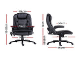 Artiss 8 Point Massage Office Chair Heated Seat Recliner PU Black MOC-09M-BK
