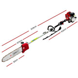 Giantz Pole Chainsaw 2 Stroke Petrol Tree Pruner Long Reach Saw 12 Inch Bar 9 In 1 PCAW-62CC-GSAW