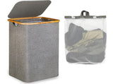 Large Laundry Basket With Lid, 100L Dirty Basket With Bamboo Handles For Clothes, Laundry Basket Xxl V1188-MS-227-2309