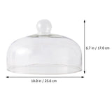 Glass Cake Cover with Round Handle, White Transparent Display Dome for Home Use, Protects and V1369-AZ3-W-18729