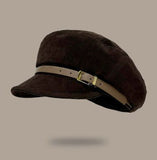 SuedeFeel Buckle Octagonal Hat, Coffee Tone, Adjustable 5658cm, Christmas & Halloween Vintage V1221-XM-LB5137-ZS155