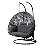 Gardeon Outdoor Egg Swing Chair Wicker Furniture Pod Stand Cushion 2 Seater Grey HM-EGG-TAT-D-J-BKGR-AB