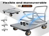 1000KG Capacity Heavy Duty Foldable Platform Truck Flatbed Push Cart Steel Dolly Trolley Cart Brake V324-CS2-PLATFTROLLEY9060