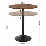Artiss Height Adjustable Bar Table 360 Swivel Round Gaslift Design 60cm Rustic Brown Black BA-K-TB304-BR
