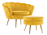 Armchair Lounge Chair Accent Velvet Shell Scallop Round Ottoman Footstool YELLOW V274-FT-VAC-ST-1596-YE