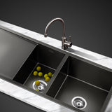 Cefito Kitchen Sink 100X45CM Stainless Steel Basin Double Bowl Nano Black SINK-BLACK-10045
