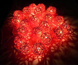 1 Set of Orange 5cm Rattan Cane 50 Ball Battery Powered LONG 5m String Lights Christmas Gift Home V382-ORANGERATTBALLBATT50