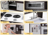 Keezi Kids Play Kitchen Pretend Toy Kitchen With Wooden Play Food Set PLAY-WOOD-MODERN-3IN1