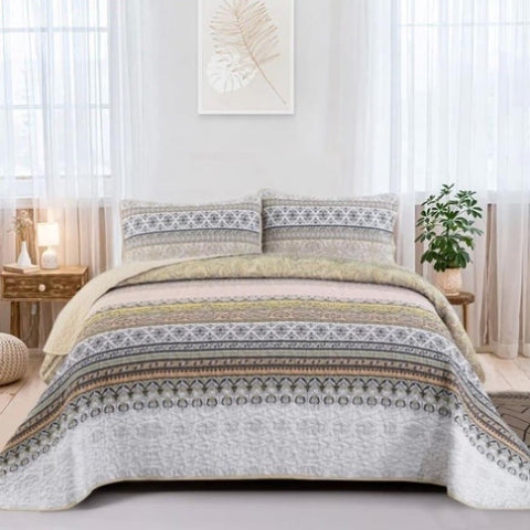 Crafted Quilted Bedspread and Pillowcases Set: A Testament to Skilled Craftsmanship - Queen size V745-MAC080406Q13U