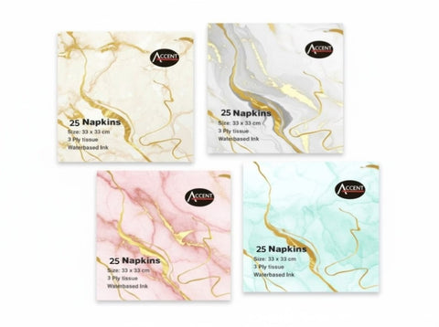 bulk 600 Foiled Marble 3ply Napkin 2 Asst 33cm V637-PAR38784