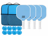 Blue Fiberglass Pickleball Paddle Set - 4 Minimalist Paddles, 8 Balls, and 2 Carry Bags for Outdoor V888-ELOSUNG47347