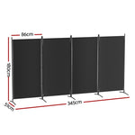 Artiss 4 Panel Room Divider Screen 345x180cm Fabric Black RD-D-PLY-345-BK