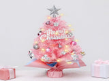With LED String Light, Pink Christmas Tree with Silver Star Topper, Tabletop Xmas Tree Ribbon Bow, V1107-128-95901