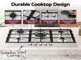 Devanti 90cm Gas Cooktop 5 Burner LPG NG Stainless Steel Hob Silver CT-GAS-5B-L-SS