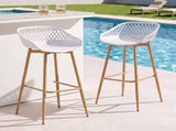 Gardeon 2PC Outdoor Bar Stools Plastic Metal Dining Chair Patio Furniture White ODF-BA-CHAIR-PP-WH-2X