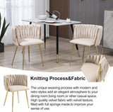 SERENIT Ivory Modern Hand Weaving Dining Chairs,Velvet Upholstered Side Chairs with Gold Legs, Chic V255-GP1800-DC-IVORY