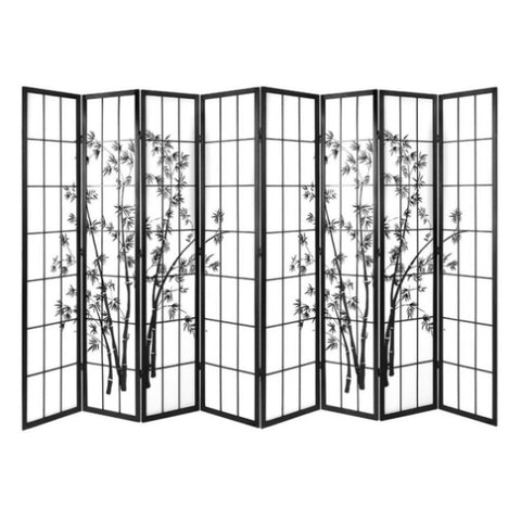 Artiss 8 Panel Room Divider Screen 348x179cm Bamboo Black White RD-5019-8P-BK