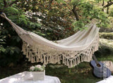 Handmade Boho Large Macrame Fringe 2 Person Double Deluxe Hammock Swing Net Chair for Beach, Yard, V1192-AZ-W-3116
