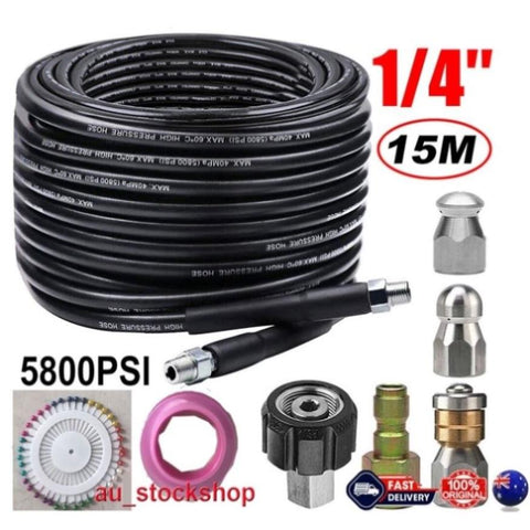 Sewer Jetter Kit for Pressure Washer 49FT Cleaner Hose 5800PSI NPT 1/4" Hose V201-CLN0015BL8AU