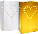50 Pack White Heart Luminary Paper Candle Tea Light Lantern Bags Garden Wedding Anniversary Birthday V382-HRTLUM50
