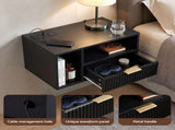 Artiss Floating Bedside Table with Charging Station Black Nightstand 1 Drawer FUR-S-BS-FLO-BK