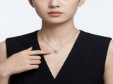 Elegant Pink Heart Moissanite Necklace in Sterling Silver with Sparkling Teardrop Accents, V1341-ZY-7GRWNFLP-MOISSANITE-PREMIUMS925