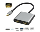 4 in1 Type C to Dual HDMI-compatible USB 3.0 4K Display Adapter Converter for MacBook Pro - Grey V1263-JX-239