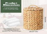 Wicker Trash Can with Lid, Handwoven Water Hyacinth Waste Basket with 100 Bags, Natural 1.3 Gal V1188-MS-721-193