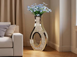 30-Inch Tall Double Sided Crushed Diamond Floor Vase Large Mirrored Silver Crystal Dcor V767-HP-ZZ1872