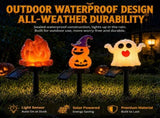 Halloween Solar Pathway Lights Set, 3 Spooky Designs Including Pumpkin with Witch Hat, Cute Ghost, V1341-ZY-NXU5E5RX-FLAME-3PCS