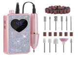 Rhinestone Electric Nail Drill Kit with Heart Display - Rechargeable Nail File Machine with 11 Drill V888-ELOSUNG57282