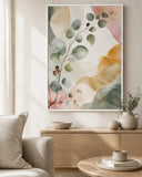 Eucalyptus Reverie Floating Frame Canvas Wall Art - Portrait - 60W x 80H cm - Natural Birch V767-PP-ER-6080-FN