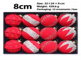8cm Flocked Christmas Balls Ornament Set with Rhinestones and Glitter, 12-Piece Holiday Hanging V1341-ZY-EMHWH3XR-RED