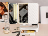 Elegant Tri-Fold Shell LED Vanity Mirror - Smart Makeup Gift with Storage & Illumination V888-ELOSUNG18334
