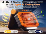 Four Function Solar Camping Fan with LED Light and Compass, Rechargeable Portable Tent Fan with 4 V1189-LC-AMZ-00095