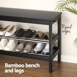 Artiss Shoe Rack Cabinet Bamboo Bench 10 Paris Black FUR-S-SHOE-BEN03-BK