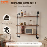 VEVOR Industrial Pipe Shelf 3 Tier 32x7.87in Wall-Mount for Kitchen Bedroom V952-JSGZWJYGHMBH3KFG5V0