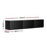 Artiss Floating Entertainment Unit TV Cabinet High Glossy Black 3 Cabinets 200CM FURNI-Q-FL01-TV200-BK-AB