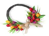 Artificial Flower Wreath 40cm Spring Summer Wreath Front Door Decoration for Indoor Outdoor Orange V1294-YM0901-3115250106611