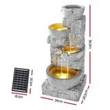 Gardeon Solar Fountain Water Feature Outdoor LED Lights Gray FOUNT-B-ROCK-4LVL-80-GY