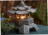 Solar Pagoda Lantern, Resin Japanese Style Zen Lantern with Solar Light, Garden Landscape Decorative V1192-AZ-W-16707