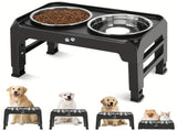 Gray Black dog feeder, elevated dog feeder, double bowl dog feeder, stainless steel dog bowls, V1106-136-GRA-11826